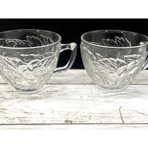 Vintage Indiana Princess Clear Glass Grape Leaf Punch Replacement Cups Set of 2
